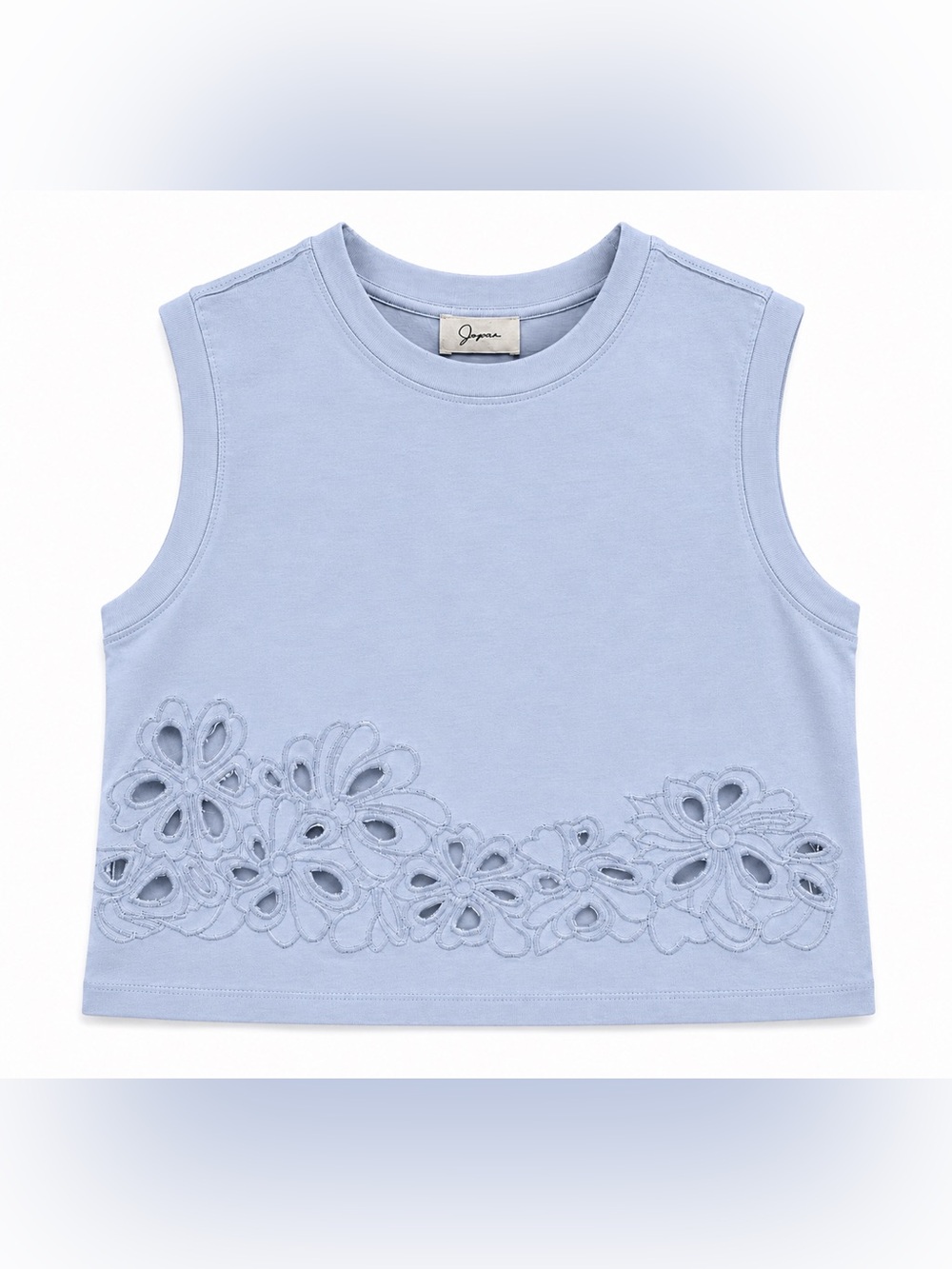 Japna Baby Blue Floral Cutout eyelet Embroidered Sleeveless Crop Tank Top Size M